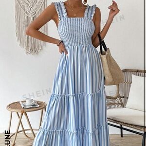 SHEIN LUNE Stripe Wrap Ruffle Hem Midi Dress / size 4